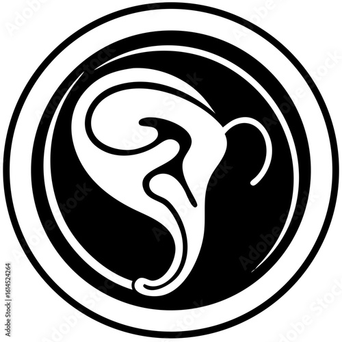 Cochlea shape logo design in black and white circular style  