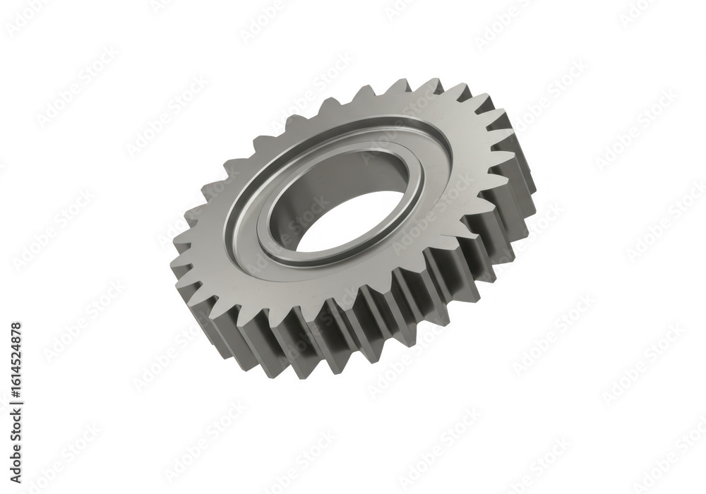 A single metallic gear with sharp teeth is shown in detail, isolated on a transparent background A single metallic gear with sharp teeth is shown in detail, isolated on a transparent background