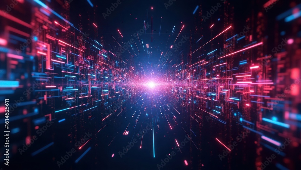 Obraz premium Glowing digital network tunnel abstract background