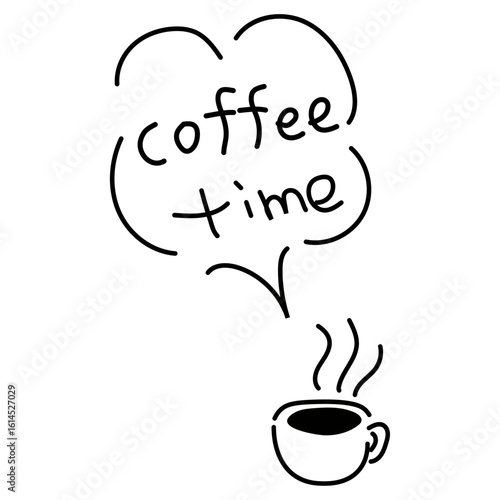 コーヒータイムの線画アイコン（※aiデータでは、コーヒーと吹き出しの文字は切り離せます）