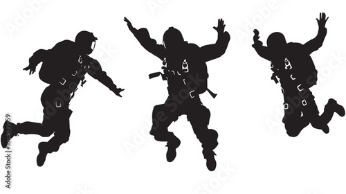 Skydiving Silhouettes Vector , black silhouettes isolated on white background