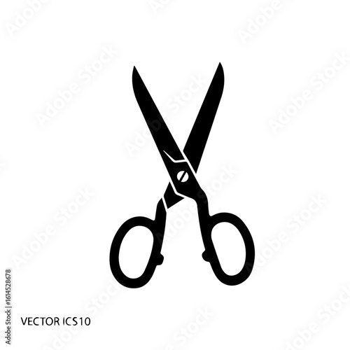 Silhouette of open scissors with blades apart, isolated on a white background.