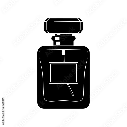 Silhouette of a rectangular perfume bottle with a decorative cap.