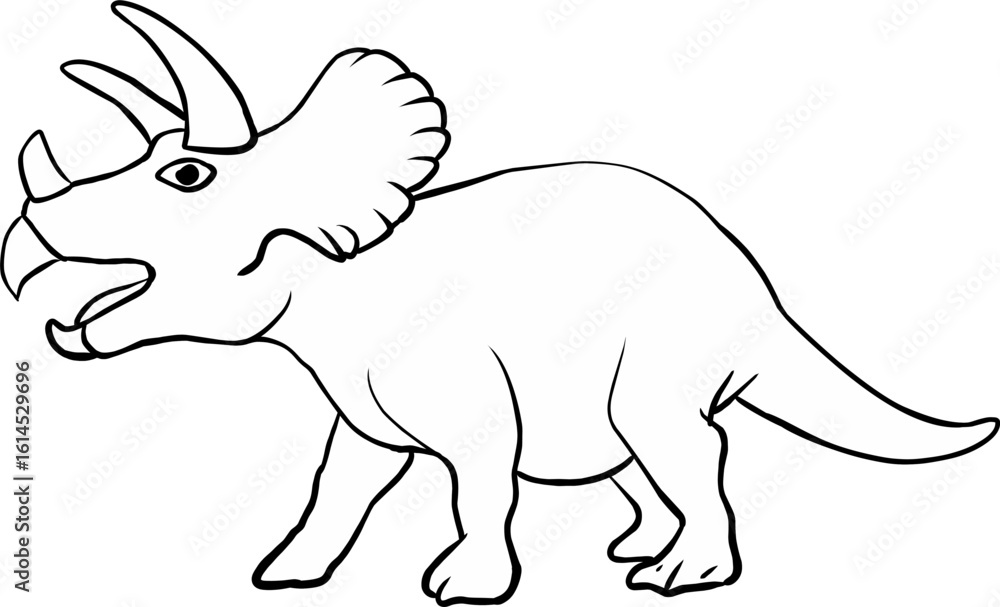 Fototapeta premium Line illustration of a cartoon triceratops dinosaur