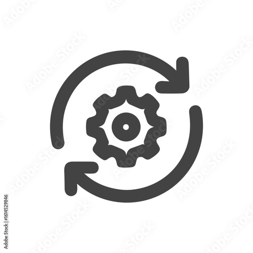 Minimalist Cogwheel Process Icon with Circular Arrow Rotation Symbol