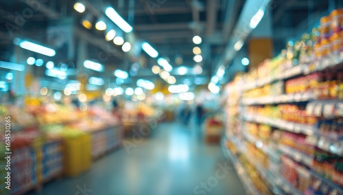 Wallpaper Mural Blurred supermarket aisle with produce and packaged goods Torontodigital.ca
