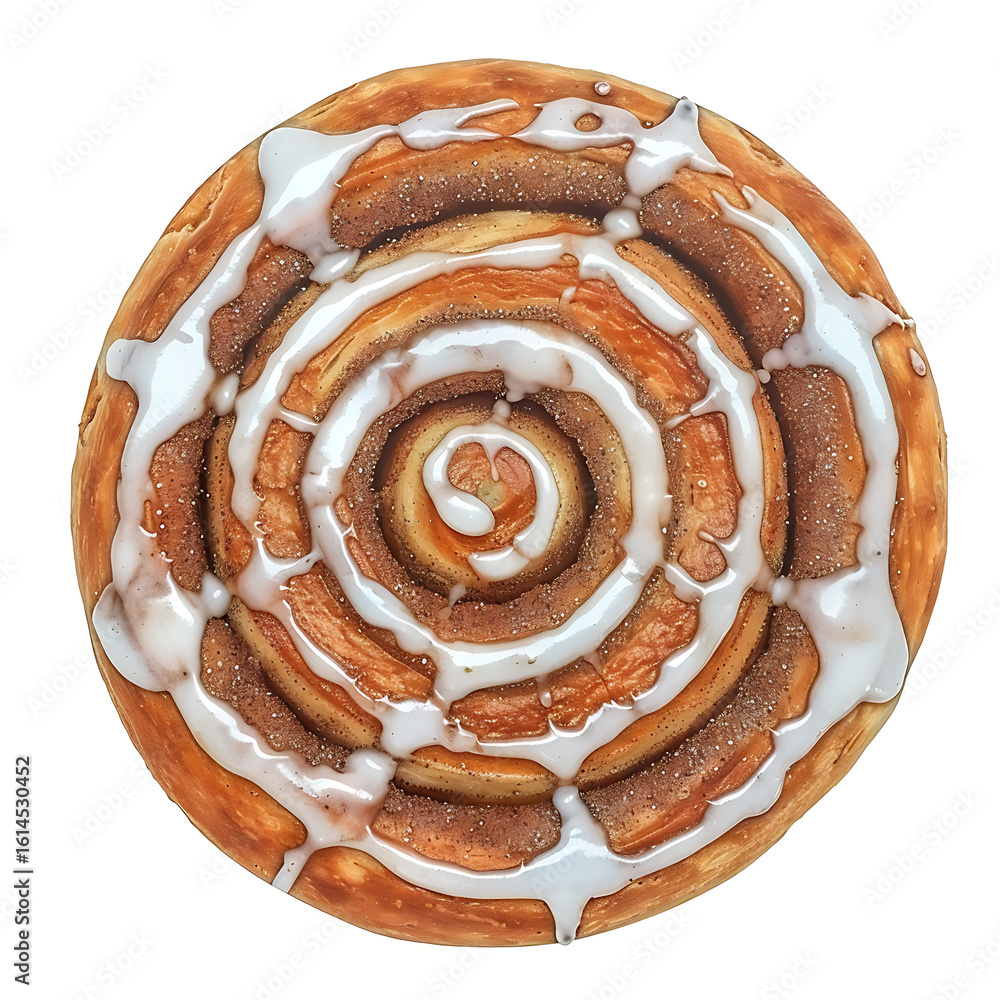 Fototapeta premium Top View of a Spiral Cinnamon Roll with Icing