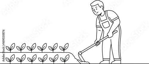 Farmer working in field illustration vector agriculture farming cultivation hoeing crop 90