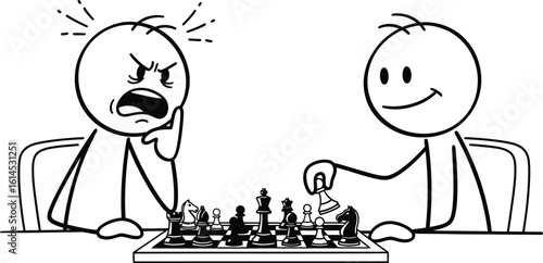 Chess game strategy stick figures competition losing winning chess match illustration