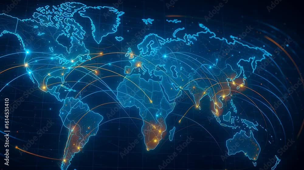 Climate data visualization. Digital world map with glowing connection ...