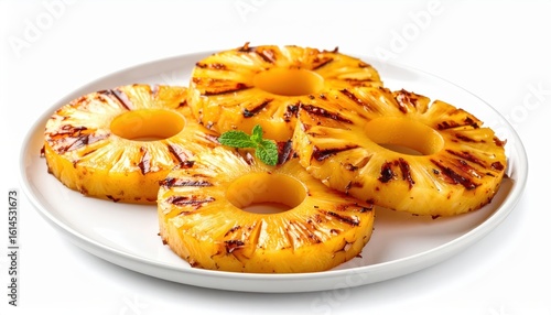 Wallpaper Mural Delicious grilled pineapple rings served on a white plate, garnished with fresh mint leaves, showcasing a tropical and healthy dessert option. Torontodigital.ca