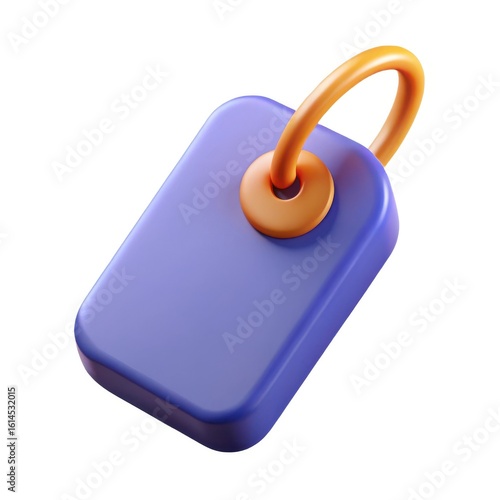 Purple rectangular tag with orange ring isolated on white background