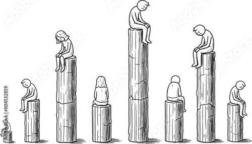 Sadness and social hierarchy concept illustration, mental health and depression art