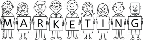 Marketing team holding letters vector illustration for business and advertising use