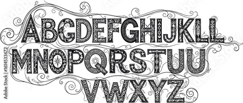 Downloadable alphabet vector font with floral design elements for graphic designers