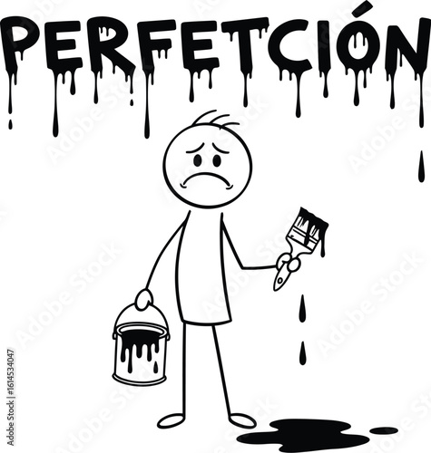 Perfection stick figure art black paint drip concept illustration vector design