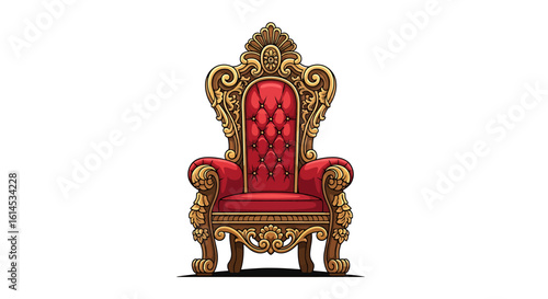 Opulent royal throne in vector design with detailed wood carving and ornate gold accent