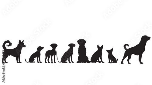 small and large dogs silhouette border set, half and full length