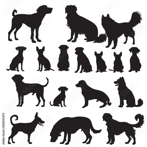 small and large dogs silhouette border set, half and full length