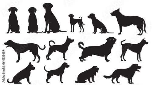 small and large dogs silhouette border set, half and full length