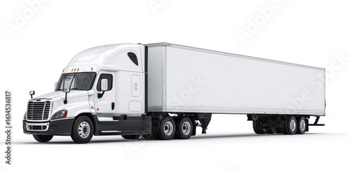 White semi-truck and trailer on white background (1)