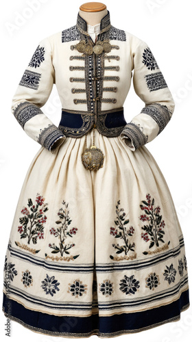 Traditional Folk Dress Featuring Intricate Embroidery and Elegant Design in a Historical Style