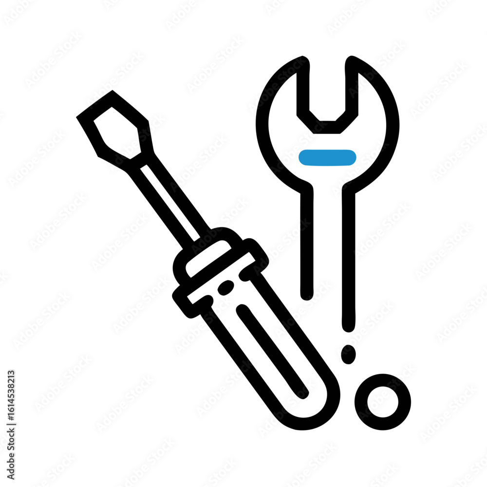 Black outlined wrench and screwdriver icon
Black outlined wrench and screwdriver icon