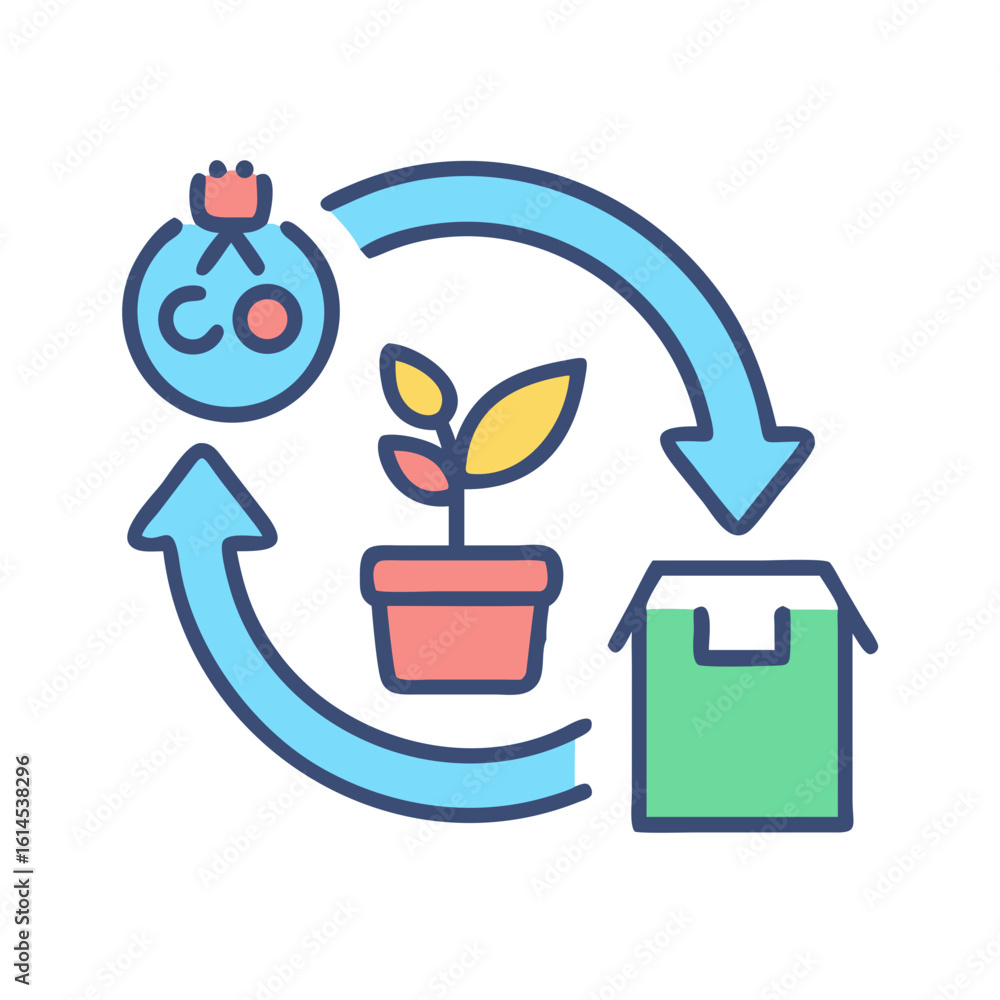 Obraz premium Sustainable cycle icon with plant, arrows, and money