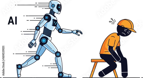 Artificial intelligence automation replacing human labor workforce job loss concept vector illustration editable
