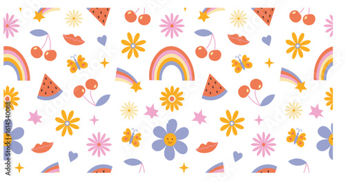 Playful Summer groovy Doodle Icons

