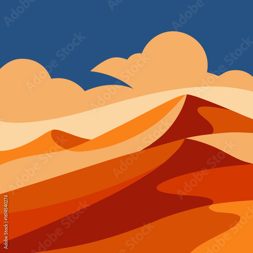 Abstract desert dunes under a blue sky with clouds