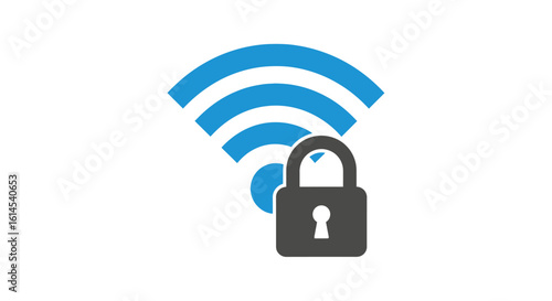Wi-Fi security icon. Minimal design depicting wireless network connectivity with padlock symbol for secure access and safety. Vector illustration.
