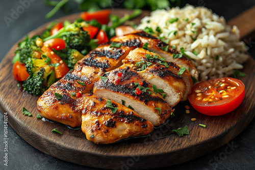 grilled chicken breast with vegetables and rice 