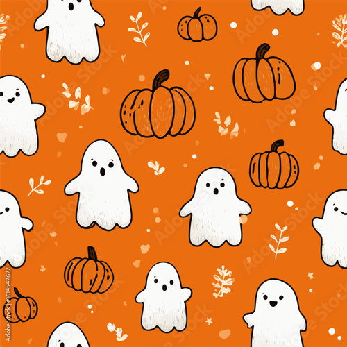 seamless pattern with ghosts and pumpkins, Halloween illustration. suitable for fabric, paper, открытки,