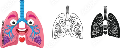 Cartoon lungs illustration vector graphic for kids education and medical healthcare design concept editable