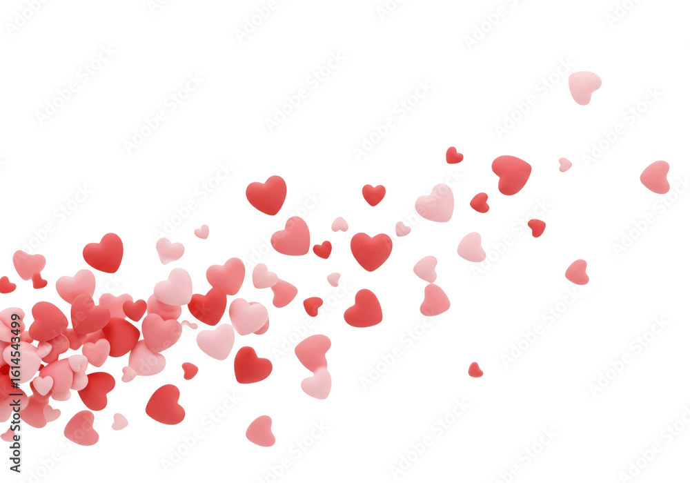 A scattering of small red and pink heartshaped confetti floats across a transparent background A scattering of small red and pink heartshaped confetti floats across a transparent background