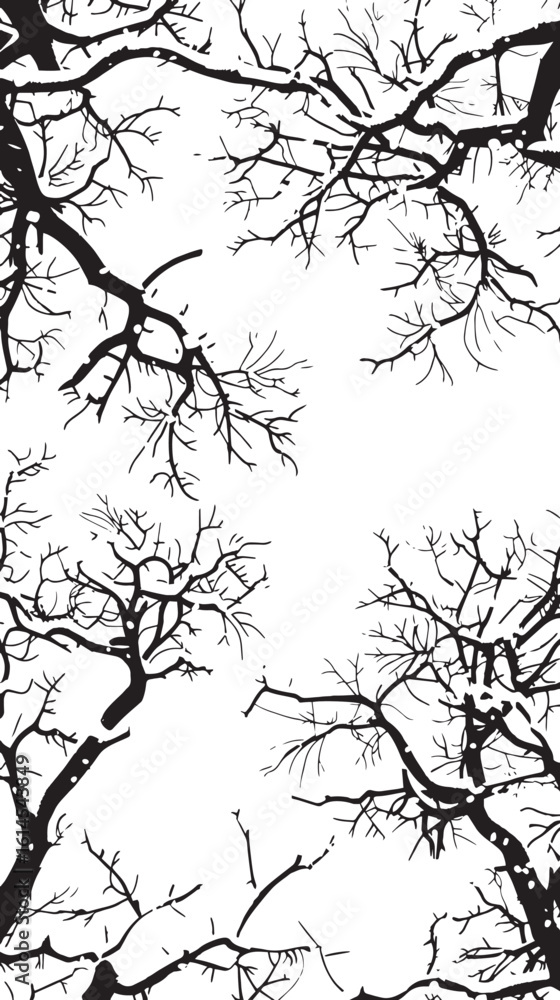 Fototapeta premium Snow-covered branches in a winter scene. silhouette illustration