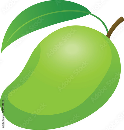Whole green mango vector with gradient shading on transparent background