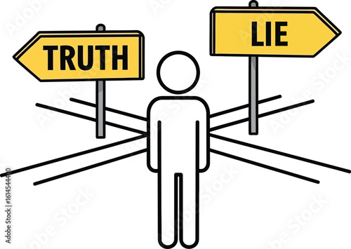Truth and lie concept illustration of choice between honesty and deceit in decision making process editable