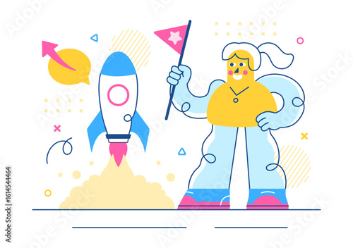 Challenge Vector Illustration Featuring a Businessman Running to the Top of a Graph and Overcoming Obstacles to Achieve Success in a Flat Background
