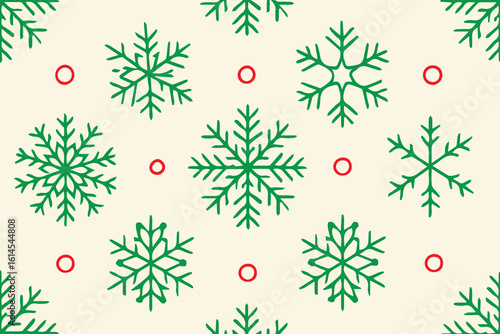 Green vector background with repeating snowflake patterns, creating a festive and wintry design, perfect for Christmas themes, holiday wrapping, or seasonal digital backdrops.