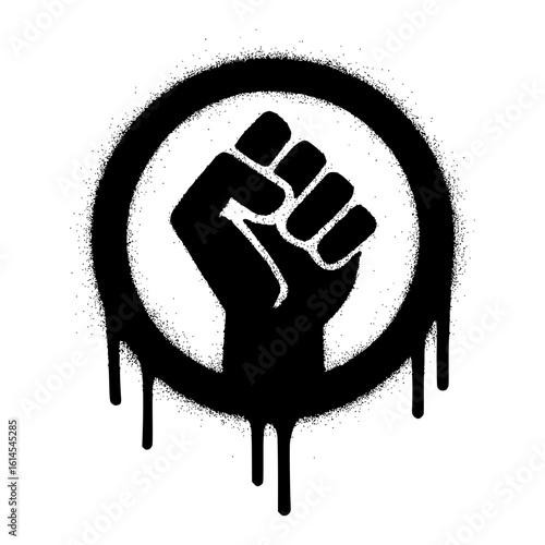 Black Power Fist Graffiti Icon with Spray Paint Drips