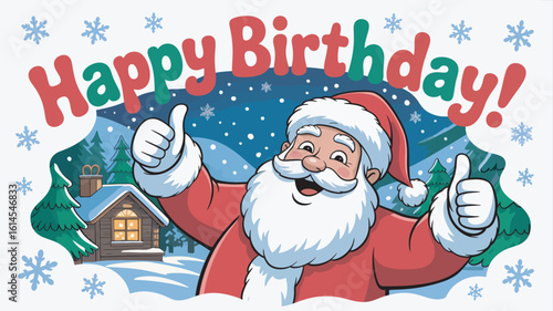 Santa's Birthday Cheer: Jolly Santa Claus with Thumbs Up and Snowy Scene for a Happy Day