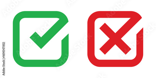 Check mark icon button set Check box icon with right and wrong buttons and yes or no checkmark icons in green tick box and red cross 