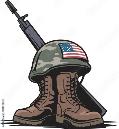 Battlefield Cross Silhouette Military Boots Rifle Helmet Memorial Remembrance Vector