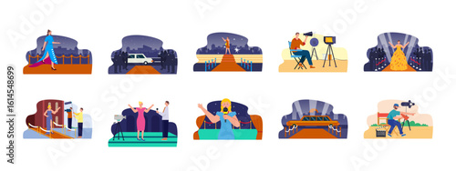 Hollywood illustrations set. Flat vector illustrations concept.