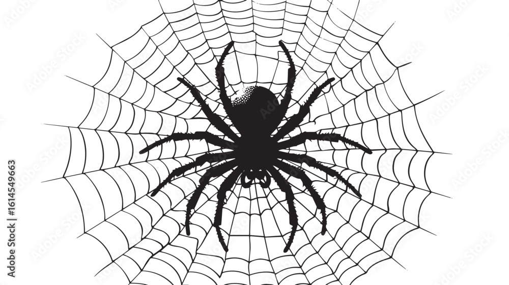 Obraz premium Spider Weaving Web Silhouette , black silhouettes isolated on white background