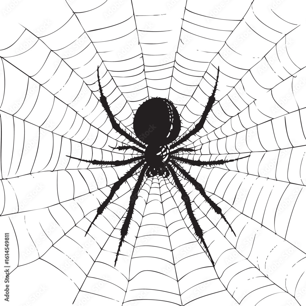 Fototapeta premium Spider Weaving Web Silhouette , black silhouettes isolated on white background