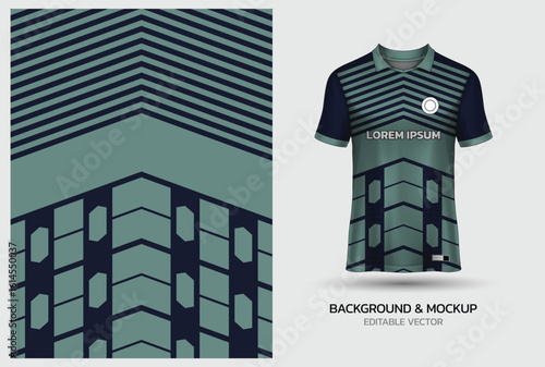 Jersey mockup and background pattern design. Uniform front view jersey and sublimation templates for sports, soccer, football, volleyball, badminton, e-sports, casual
