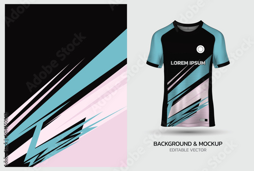 Jersey mockup and background pattern design. Uniform front view jersey and sublimation templates for sports, soccer, football, volleyball, badminton, e-sports, casual